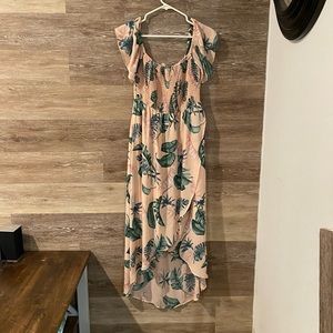 PinkBlush Peach Leaf Print Smock Dress